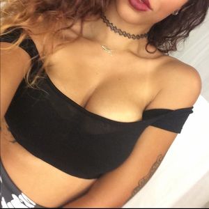 DollsKill Black Over The Shoulder Crop Top